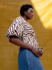 Ro&Zo Brown Zebra Print Twist Front Cotton Top - Image 2 of 4