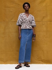 Ro&Zo Brown Zebra Print Twist Front Cotton Top - Image 3 of 4