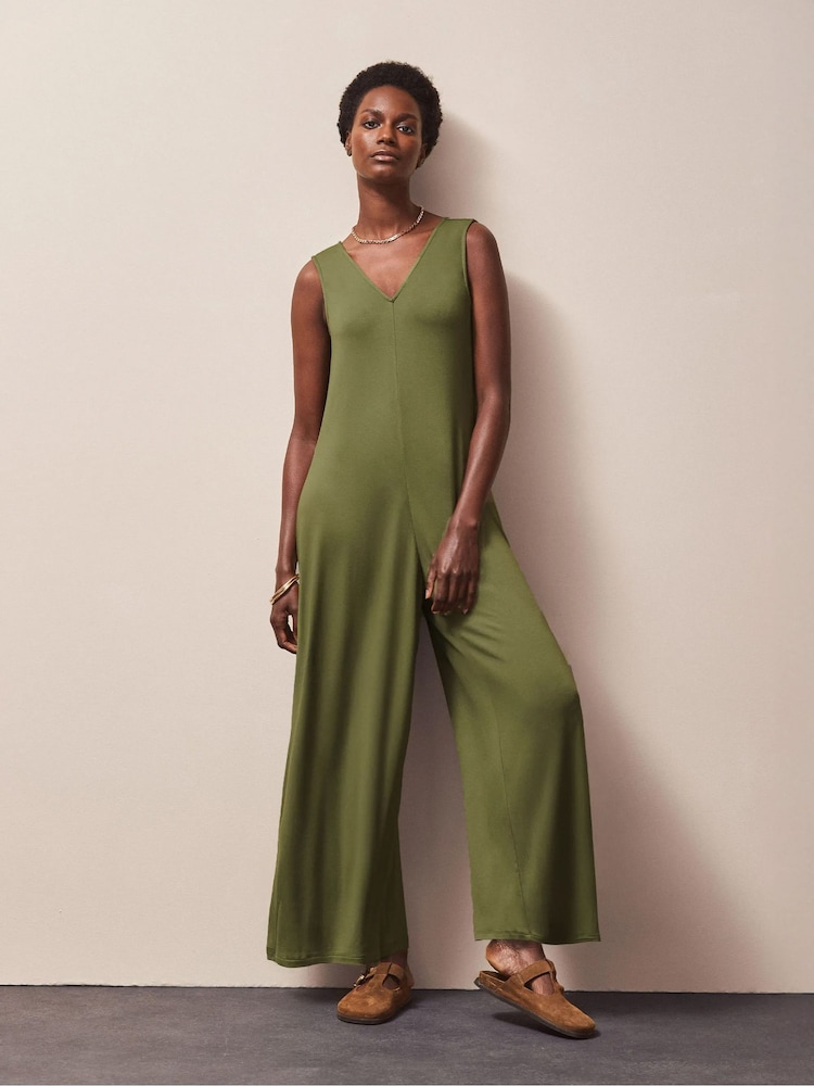 Ro&Zo Green Petite Jersey V-Neck Jumpsuit - Image 1 of 4 Ro&Zo Green Petite Jersey V-Neck Jumpsuit - Image 1 of 4