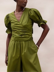 Ro&Zo Green Cotton Poplin Wrap Blouse - Image 3 of 4