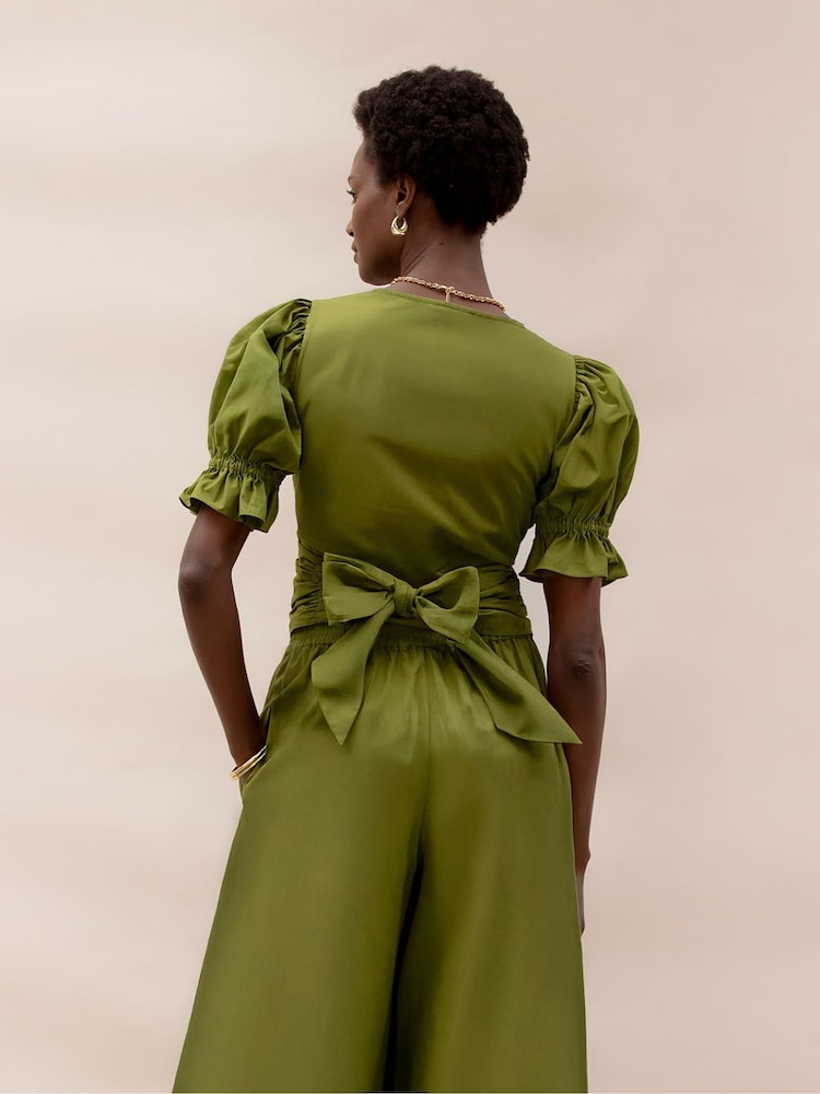 Ro&Zo Green Cotton Poplin Wrap Blouse - Image 4 of 4