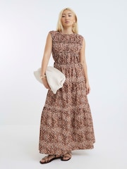 River Island Brown Draw String Tiered Cotton Maxi Dress - Image 1 of 4