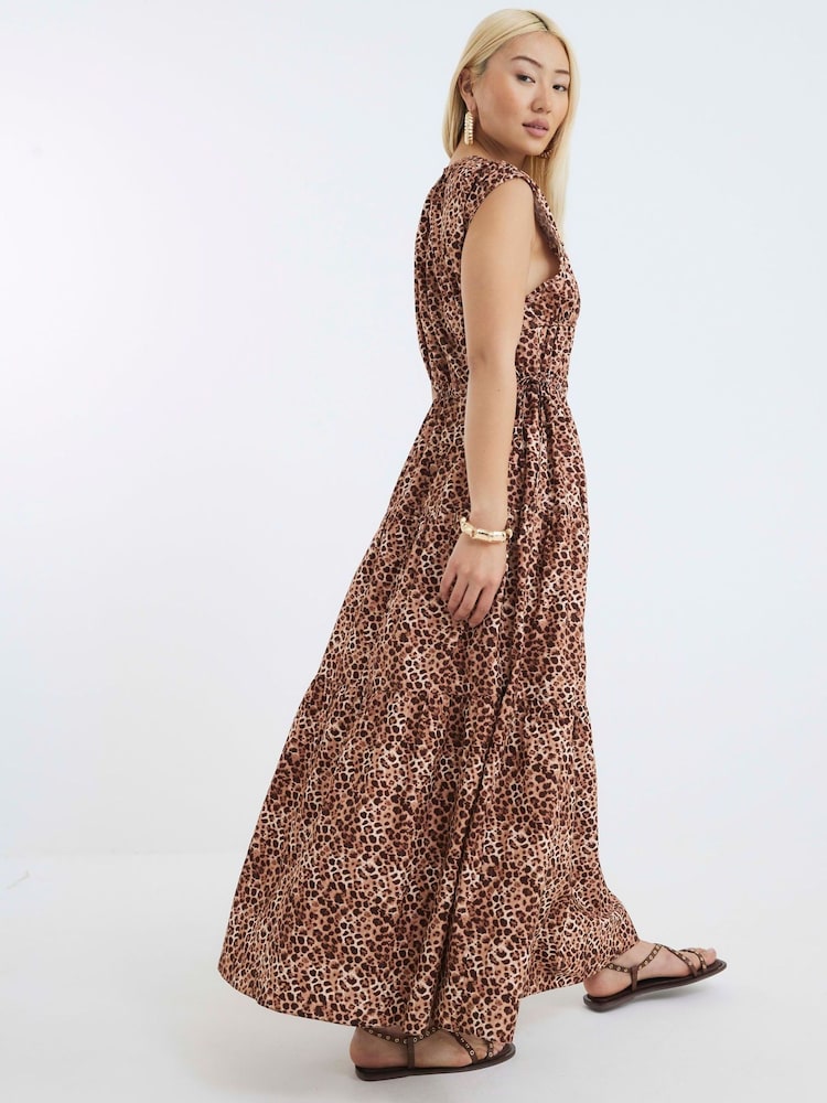 River Island Brown Draw String Tiered Cotton Maxi Dress - Image 2 of 4