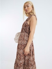 River Island Brown Draw String Tiered Cotton Maxi Dress - Image 4 of 4