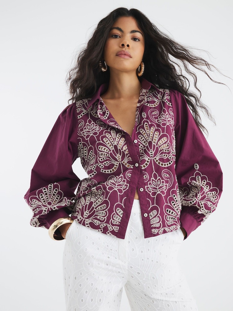 River Island Red Cutwork Detail Shirt - Image 1 of 8