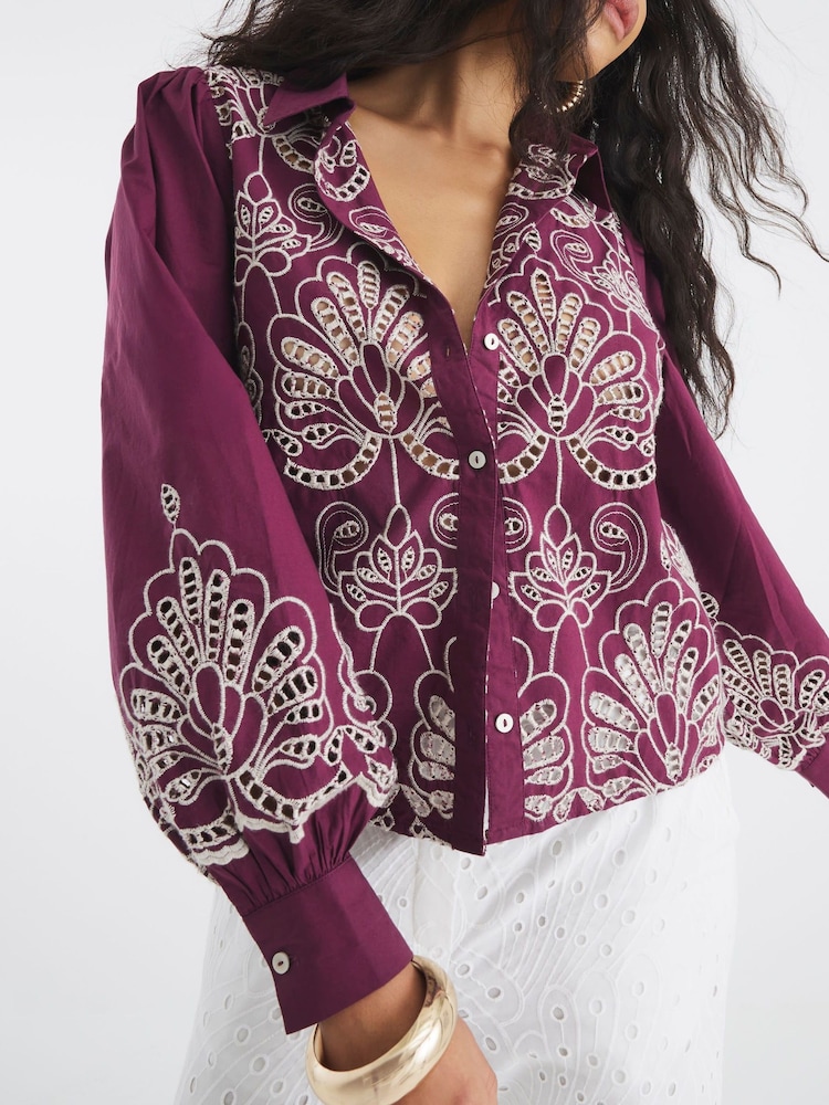 River Island Red Cutwork Detail Shirt - Image 2 of 8