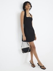 River Island Black Textured Bonded Halter Mini Dress - Image 4 of 5