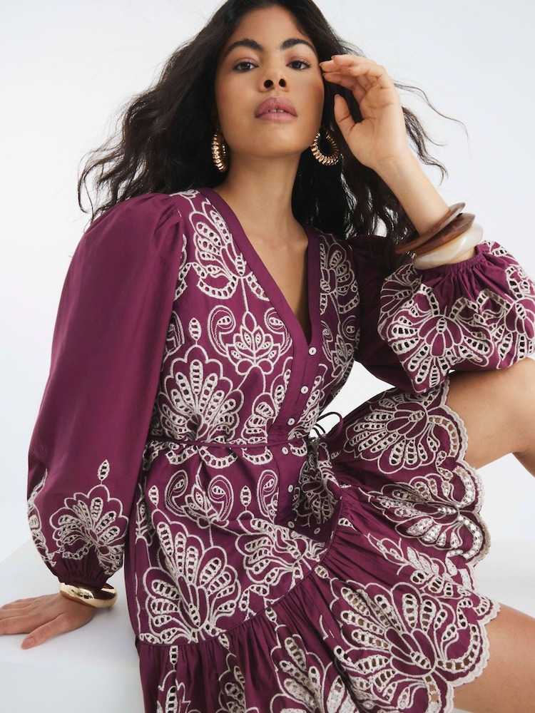 River Island Red Broiderie Shirt Dress - Image 1 of 9