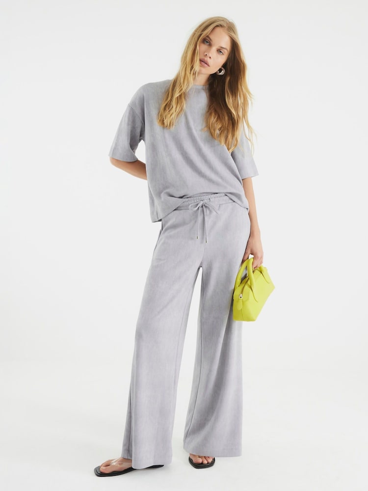 River Island Grey Premium High Waisted Wide Leg Joggers - Image 2 of 4