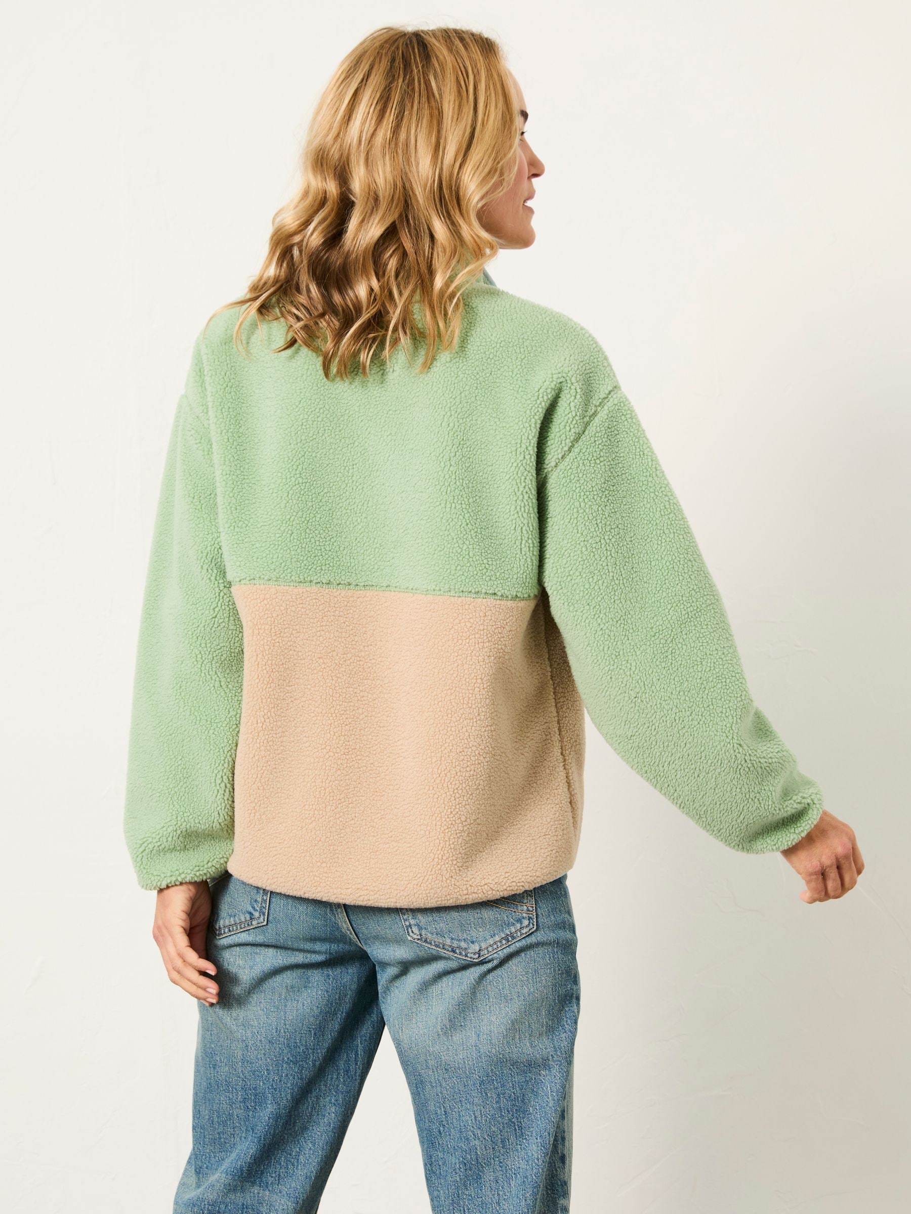 Buy FatFace Green Colour Block Zip Through Fleece from the Next UK