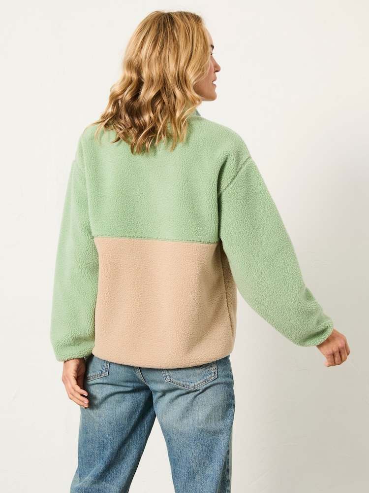 FatFace Green Colour Block Zip Through Fleece - Image 2 of 6 FatFace Green Colour Block Zip Through Fleece - Image 2 of 6