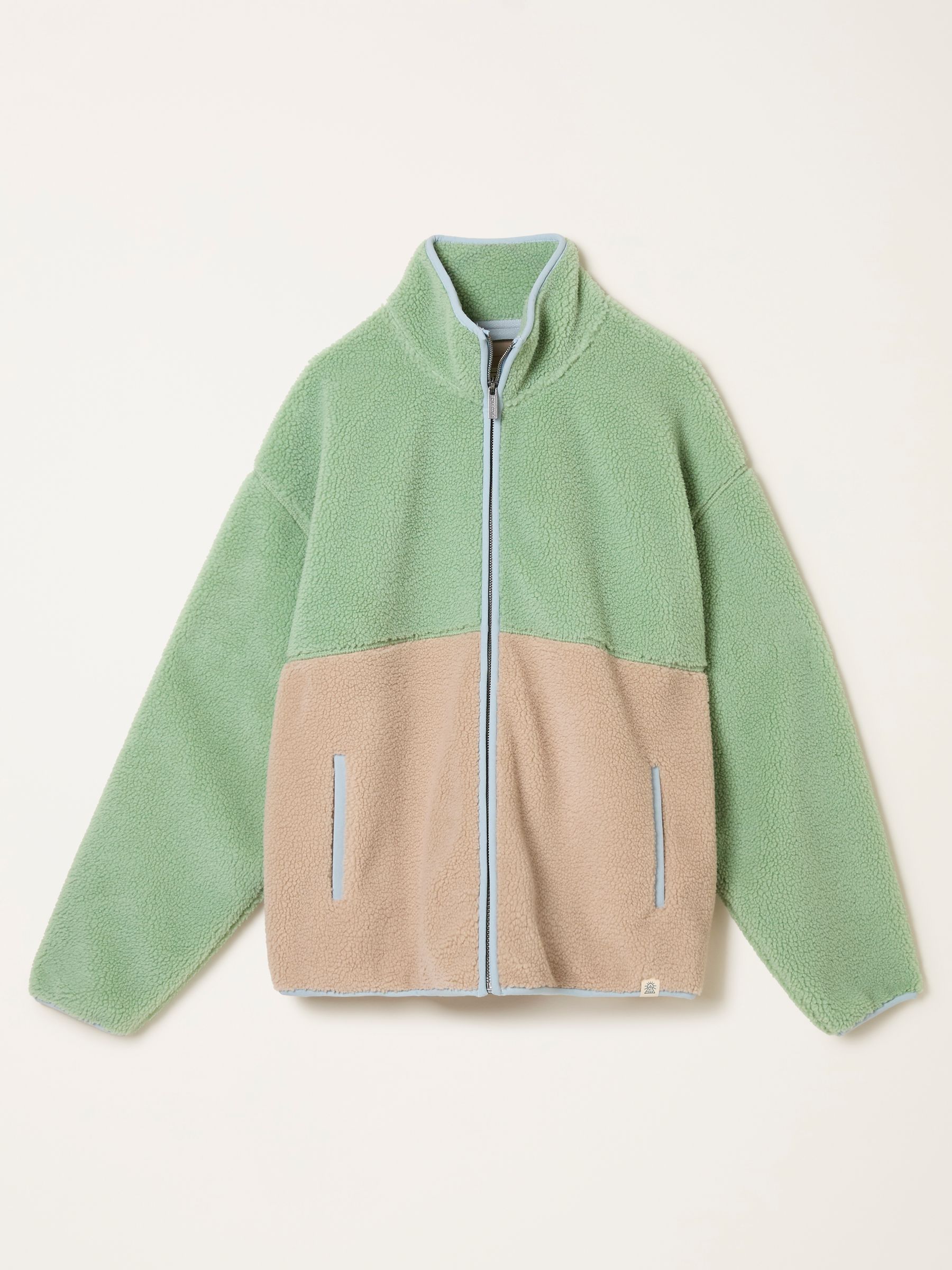 Buy FatFace Green Colour Block Zip Through Fleece from the Next UK