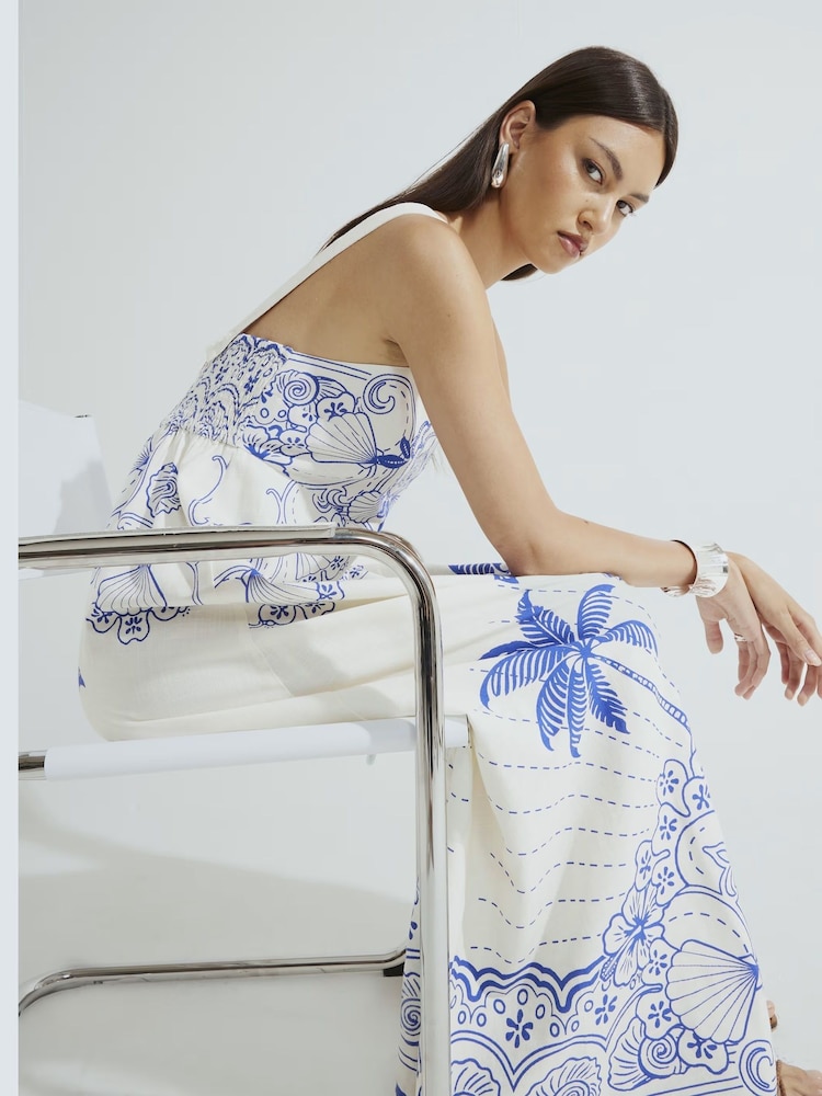 River Island Blue Palm Printed Maxi Dress - Image 1 of 5