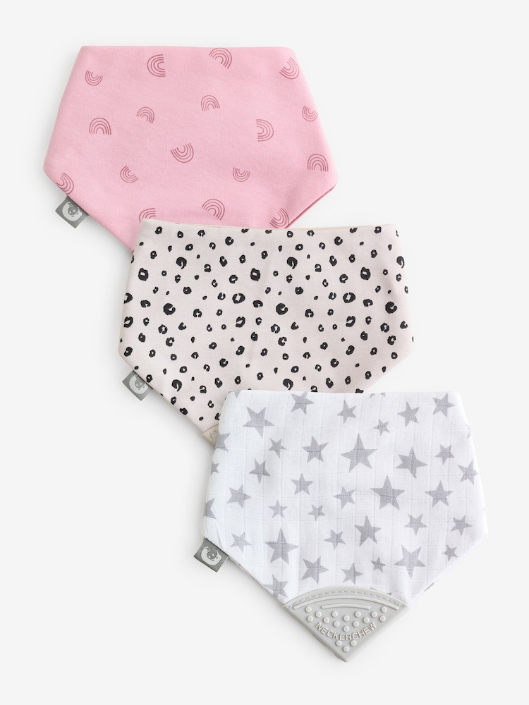 Cheeky Chompers Teething Dribble Leopard Print Rainbows And Stars Brown Bibs 3 Pack - Image 1 of 5