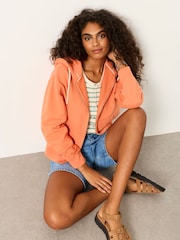 FatFace Flora Orange Graphic Zip Through Hoodie - Image 5 of 7