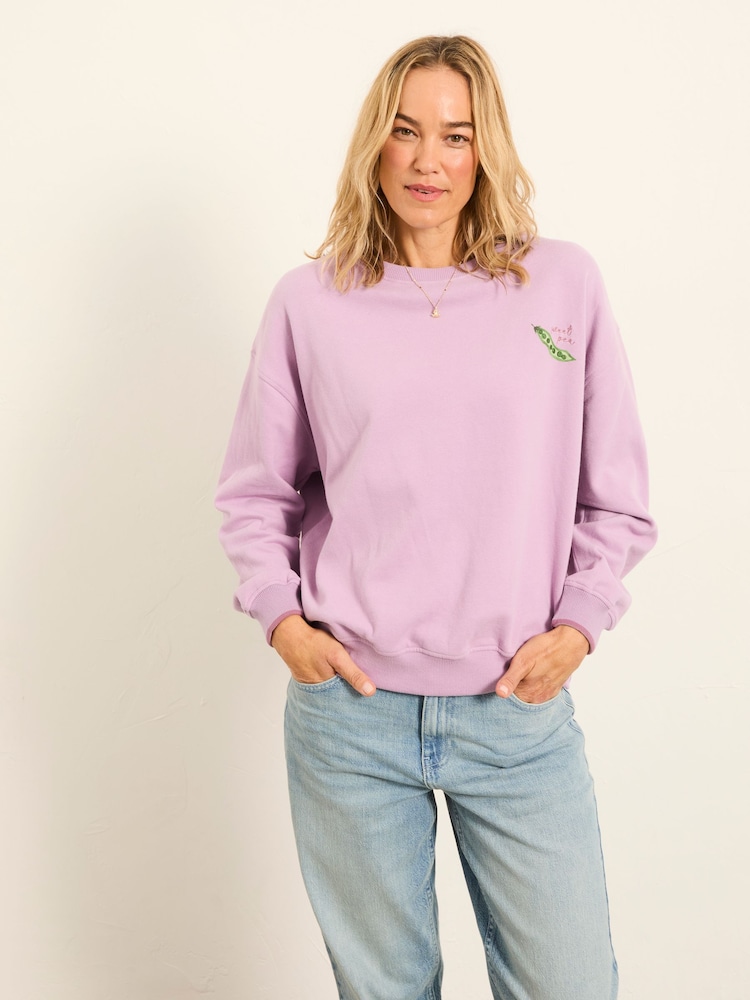 FatFace Emily Lilac Purple Sweet Pea Graphic Crew Sweat - Image 1 of 7 FatFace Emily Lilac Purple Sweet Pea Graphic Crew Sweat - Image 1 of 7