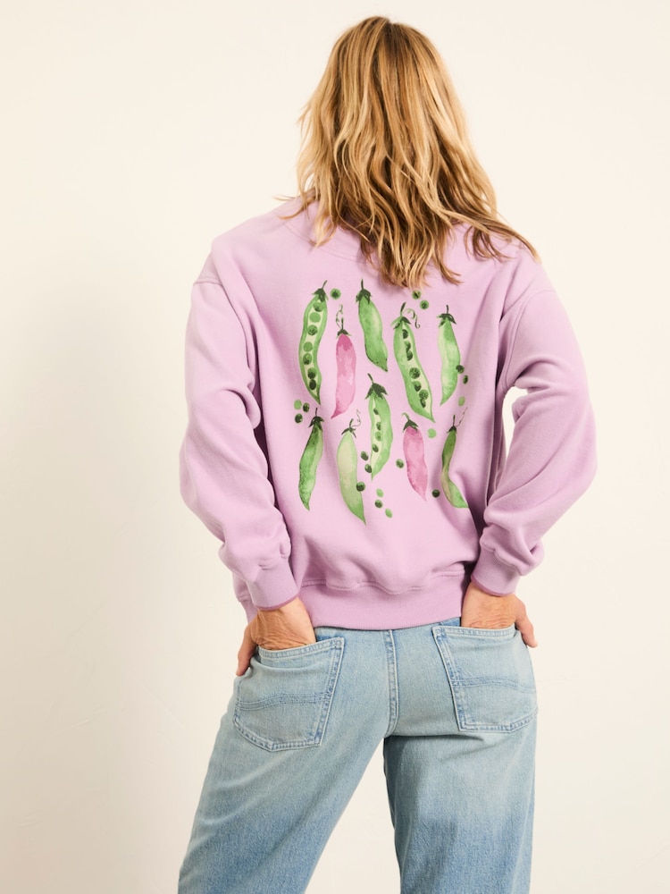 FatFace Emily Lilac Purple Sweet Pea Graphic Crew Sweat - Image 2 of 7 FatFace Emily Lilac Purple Sweet Pea Graphic Crew Sweat - Image 2 of 7