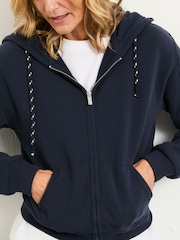 FatFace Flora Blue Navy Zip Through Hoodie - Image 4 of 5