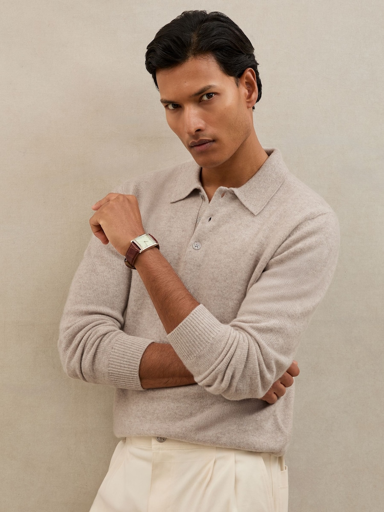 Reiss Oatmeal Daunton Atelier 100% Cashmere Polo Jumper - Image 1 of 6 Reiss Oatmeal Daunton Atelier 100% Cashmere Polo Jumper - Image 1 of 6