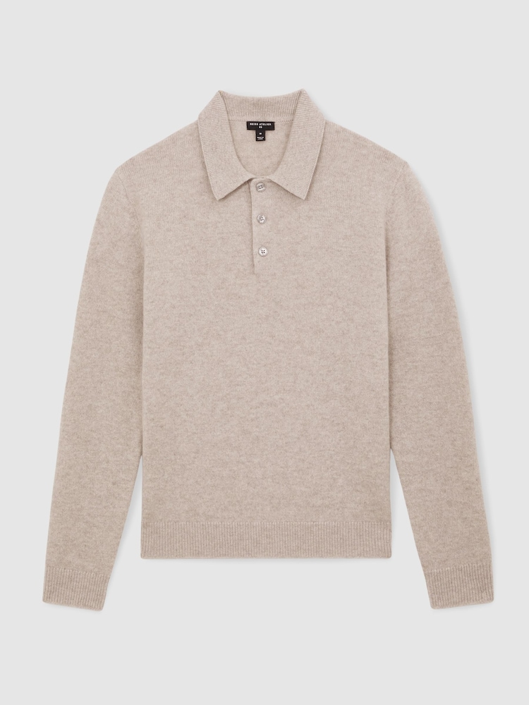 Reiss Oatmeal Daunton Atelier 100% Cashmere Polo Jumper - Image 2 of 6 Reiss Oatmeal Daunton Atelier 100% Cashmere Polo Jumper - Image 2 of 6
