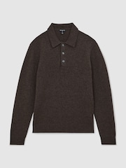 Reiss Chocolate Brown Daunton Atelier 100% Cashmere Polo Jumper - Image 2 of 6