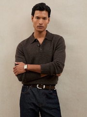 Reiss Chocolate Brown Daunton Atelier 100% Cashmere Polo Jumper - Image 3 of 6