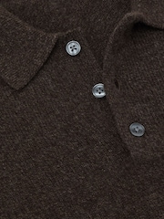 Reiss Chocolate Brown Daunton Atelier 100% Cashmere Polo Jumper - Image 6 of 6