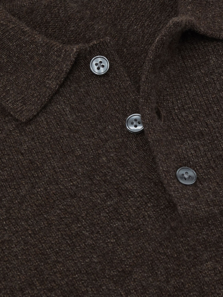 Reiss Chocolate Brown Daunton Atelier 100% Cashmere Polo Jumper - Image 6 of 6