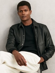 Reiss Purleigh Grained Leather Zip Through Jacket - Slika 1 iz 9