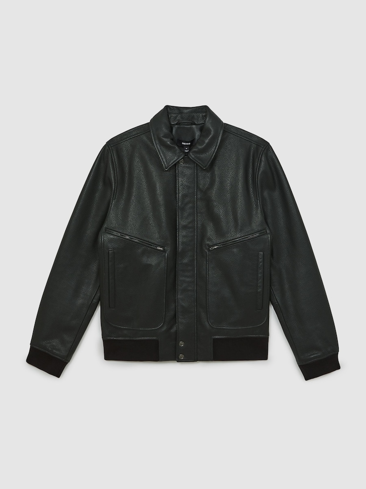 Reiss Purleigh Grained Leather Zip Through Jacket - Slika 2 iz 9