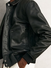 Reiss Purleigh Grained Leather Zip Through Jacket - Slika 5 iz 9