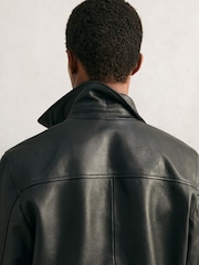 Reiss Purleigh Grained Leather Zip Through Jacket - Slika 7 iz 9