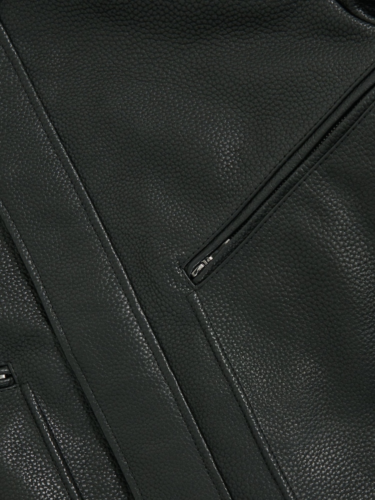 Reiss Purleigh Grained Leather Zip Through Jacket - Slika 9 iz 9
