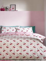 Catherine Lansfield Pink Disco Cherries Stripes Reversible Duvet Cover Set - Image 2 of 4