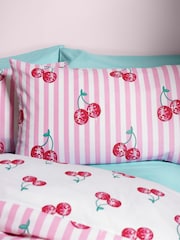 Catherine Lansfield Pink Disco Cherries Stripes Reversible Duvet Cover Set - Image 3 of 4