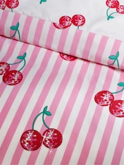 Catherine Lansfield Pink Disco Cherries Stripes Reversible Duvet Cover Set - Image 4 of 4
