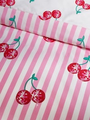 Catherine Lansfield Pink Disco Cherries Stripes Reversible Duvet Cover Set - Image 5 of 5