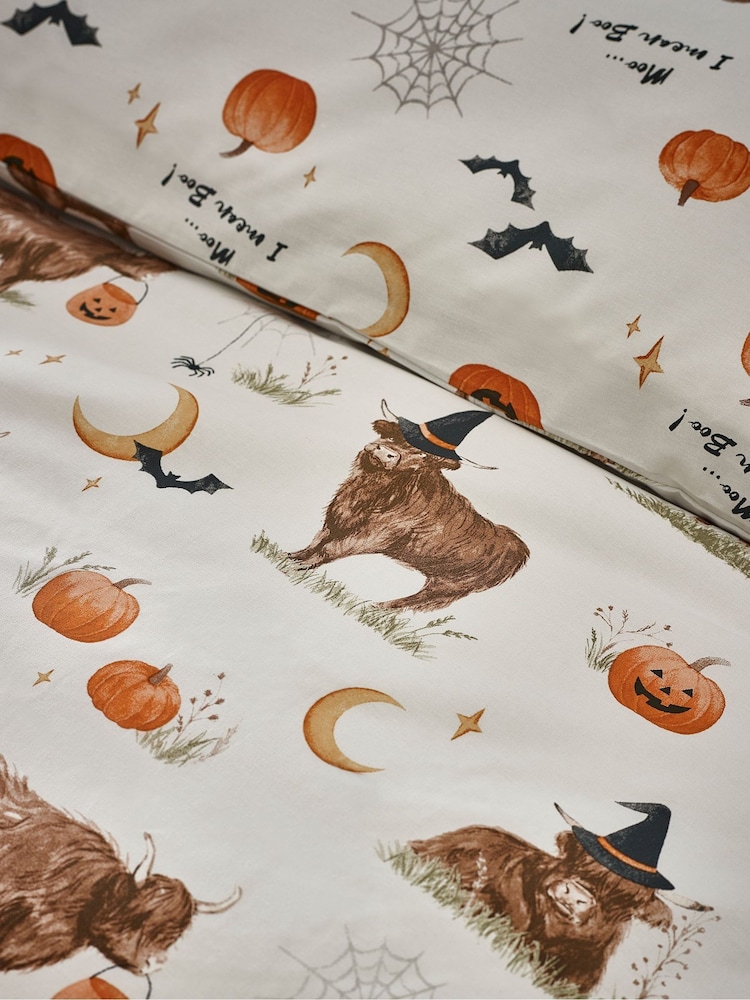 Catherine Lansfield Natural Halloween Highland Cow Reversible Duvet Cover Set - Image 4 of 4