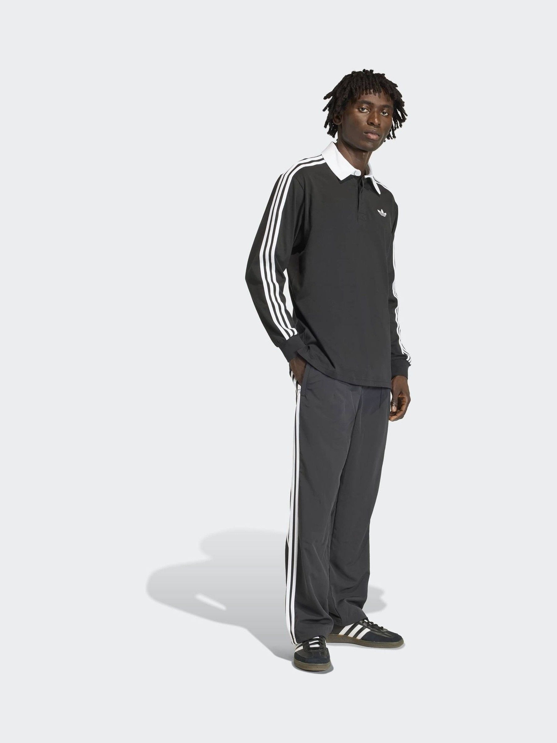 Buy adidas Originals Black 3 Stripes Rugby Long Sleeve Polo Shirt