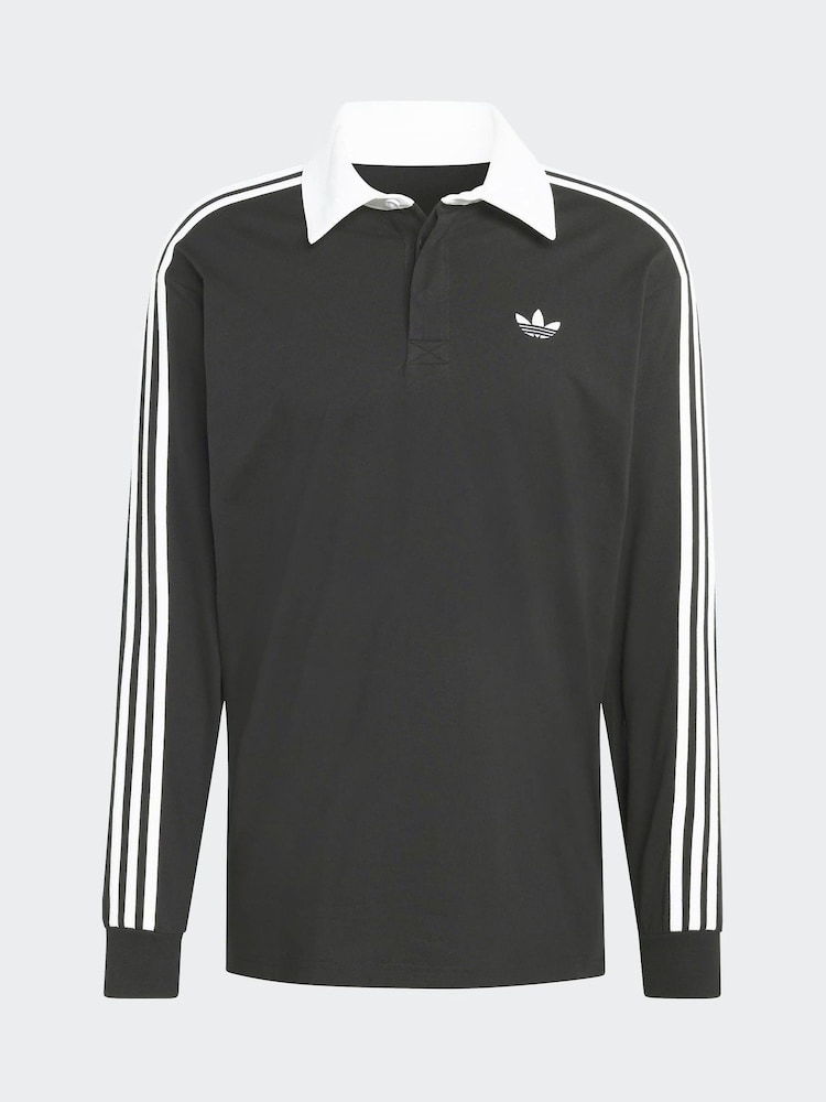 Svart - Adidas Original 3 Randiga Rugby Långärmat Polotröja - Bild 6 av 6
