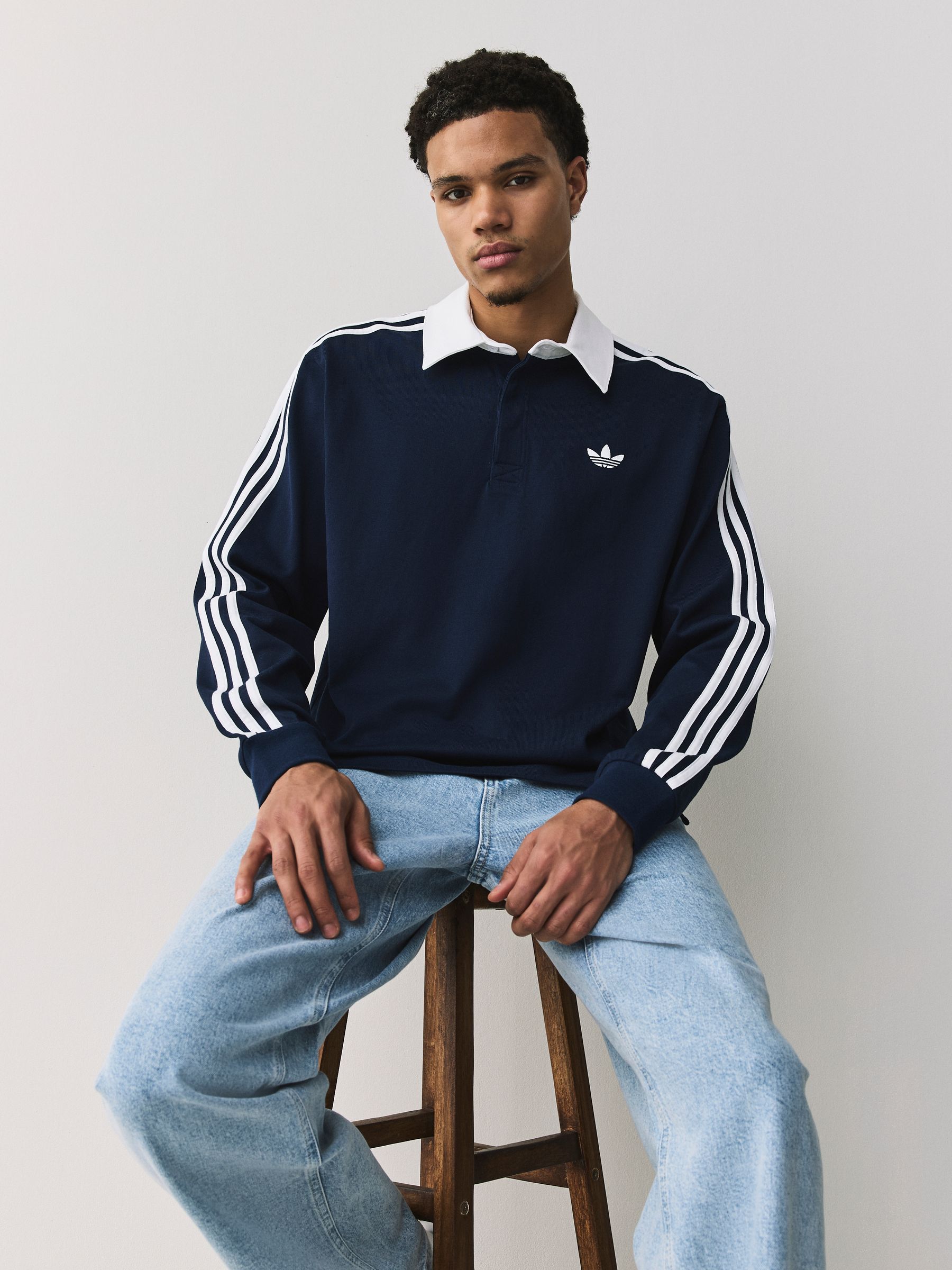 Next：日本 ブルー - adidas Originals 3 ストライプ ラグビー 長袖