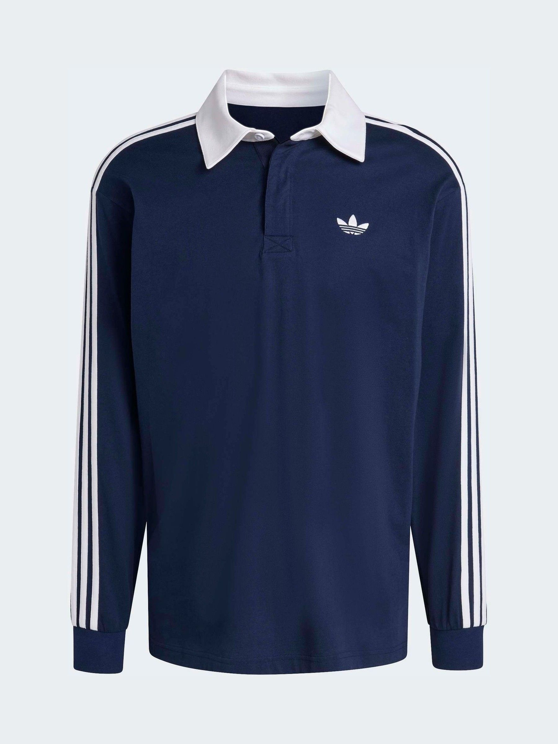 Buy adidas Originals Blue 3 Stripes Rugby Long Sleeve Polo Shirt