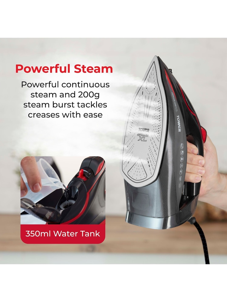 Tower Red Black Steam Iron with Ceramic Soleplate - Image 6 of 6