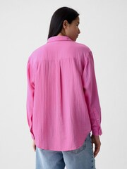 Gap Pink Crinkle Cotton Long Sleeve Oversize Shirt - Image 2 of 5