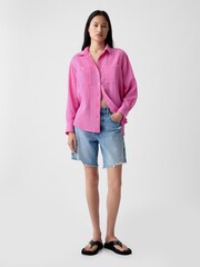 Gap Pink Crinkle Cotton Long Sleeve Oversize Shirt - Image 3 of 5