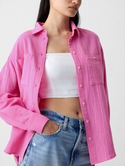 Gap Pink Crinkle Cotton Long Sleeve Oversize Shirt - Image 4 of 5