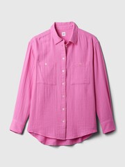 Gap Pink Crinkle Cotton Long Sleeve Oversize Shirt - Image 5 of 5