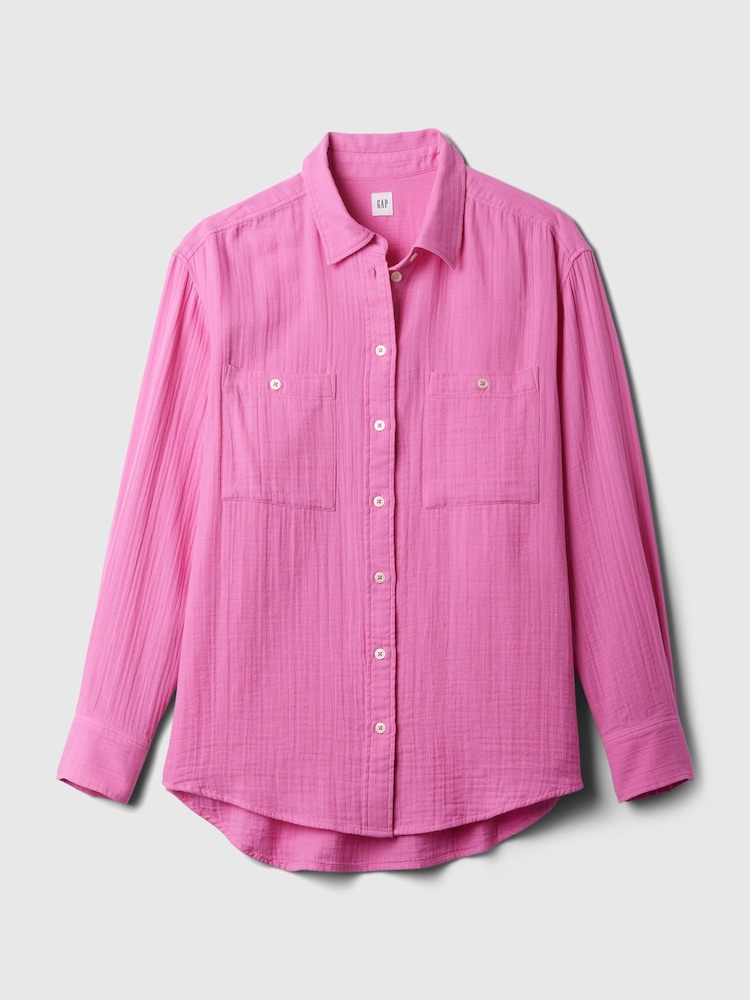 Gap Pink Crinkle Cotton Long Sleeve Oversize Shirt - Image 5 of 5