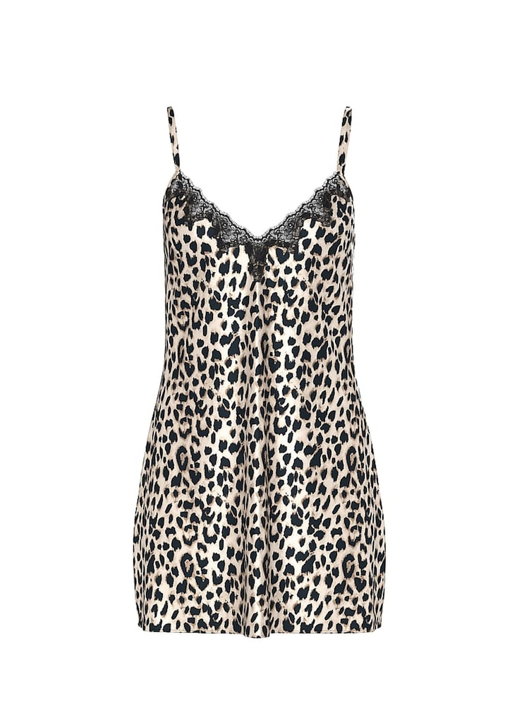 Victoria's Secret Leopard Brown Satin Lace Trim Slip Dress - Image 3 of 3