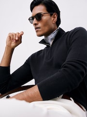 Reiss Navy Royal Atelier 100% Cashmere Half-Zip Jumper - Image 1 of 6